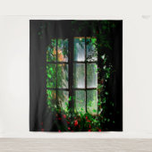 Tenture Fenêtre de jardin en rouge vert noir (Devant)