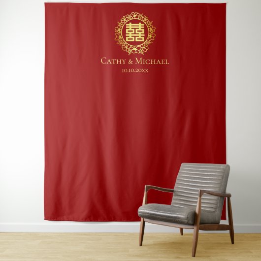 Tenture Fer couronne rouge chinois mariage toile de fond (En situation)