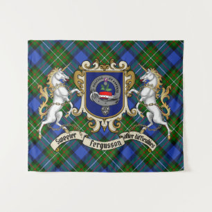 Tenture Fergusson Clan Badge & Unicorns avec Tartan