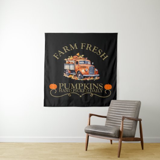 Tenture Ferme d'eau douce citrouilles feuilles automne aut (En situation)