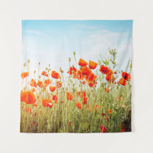 Tenture Fermez les pavots sur le terrain. Fleurs sauvages