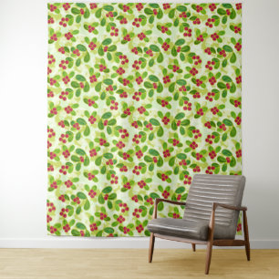 Tenture Festive Motif de fruits de canneberge, vert