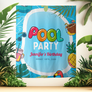 Tenture Fête au bord de la piscine amusante et colorée D
