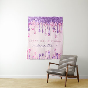Tenture Fête d'anniversaire 13 ans Paillettes Rose Violet