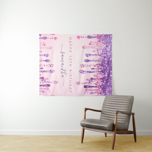 Tenture Fête d'anniversaire 13 ans Paillettes roses violet (En situation (horizontale))
