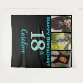 Tenture Fête d'anniversaire 18 ans, paillettes bleu sarcel (Devant (Horizontal))