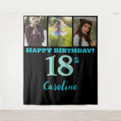 Tenture Fête d'anniversaire 18 ans, paillettes bleu sarcel (Devant)