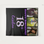 Tenture Fête d'anniversaire 18 ans, Paillettes violettes & (Devant (Horizontal))