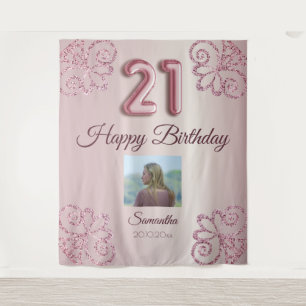 Tenture Fête d'anniversaire 21 ans Ballon Rose Poudré Pail