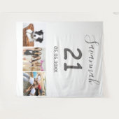 Tenture fête d'anniversaire 21 ans photo collage blanc nom (Devant (Horizontal))