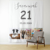 Tenture fête d'anniversaire 21 ans photo collage blanc nom (En situation)