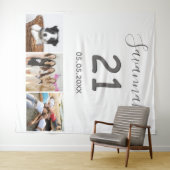 Tenture Fête d'anniversaire 21 ans photo collage nom blanc (En situation (horizontale))