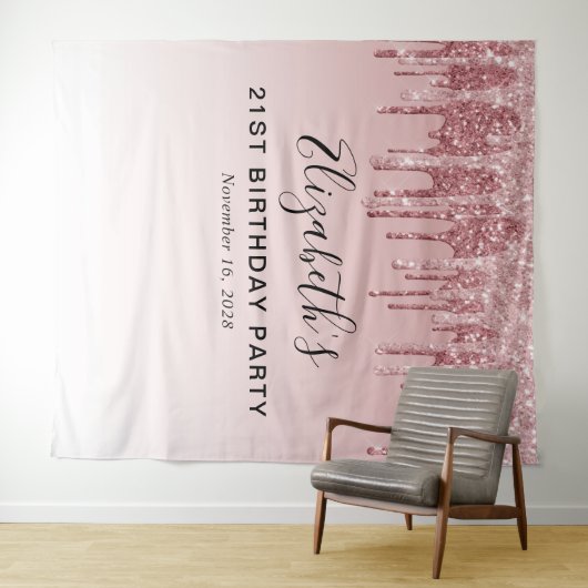 Tenture Fête d'anniversaire 21 ans Rose Gold Paillettes Ro (En situation (horizontale))