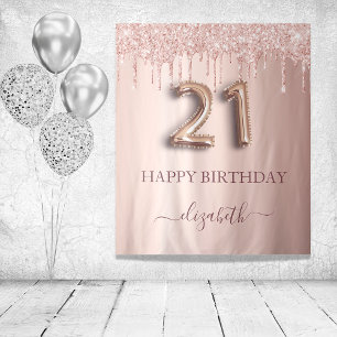 Tenture Fête d'anniversaire 21 ans rose poudré paillettes