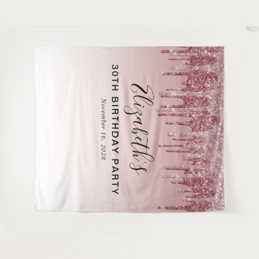 Tenture Fête d'anniversaire 30 ans Rose Gold Paillettes Ro (Devant (Horizontal))