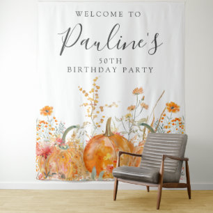 Tenture Fête d'anniversaire 50 ans Automne Citrouille Fleu