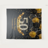 Tenture Fête d'anniversaire 50 ans diamant ballons noir or (Devant (Horizontal))