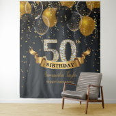 Tenture Fête d'anniversaire 50 ans diamant ballons noir or (En situation)