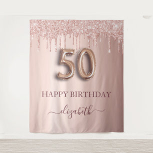 Tenture Fête d'anniversaire 50 ans rose gold paillettes go