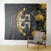 Tenture Fête d'anniversaire 55 ans ballons diamant noir or (En situation (horizontale))