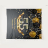 Tenture Fête d'anniversaire 55 ans ballons noirs or diaman (Devant (Horizontal))