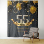 Tenture Fête d'anniversaire 55 ans diamant ballons noir or (En situation)