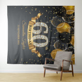 Tenture Fête d'anniversaire 60 ans ballons noirs diamants  (En situation (horizontale))