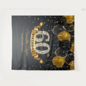 Tenture Fête d'anniversaire 60 ans ballons noirs diamants  (Devant (Horizontal))