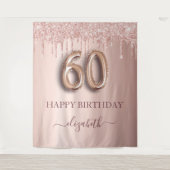 Tenture Fête d'anniversaire 60 ans rose poudré paillettes  (Devant)