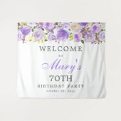 Tenture Fête d'anniversaire 70 ans Purple Rose Floral (Devant (Horizontal))