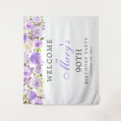 Tenture Fête d'anniversaire 90 ans Purple Rose Floral (Devant)