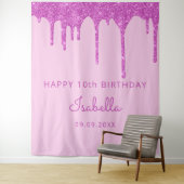 Tenture Fête d'anniversaire de 10 ans fille paillettes ros (En situation)