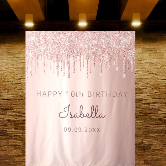 Tenture Fête d'anniversaire de 10 ans rose gold paillettes