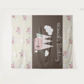 Tenture Fête d'anniversaire de camping avec caravane rose (Devant (Horizontal))