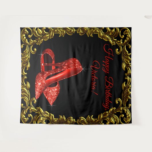 Tenture Fête d'anniversaire de femme chaussure rouge L Toi (Devant (Horizontal))