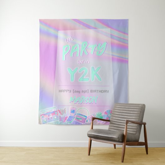 Tenture Fête d'anniversaire de l'an 2000 iridescente arc-e (En situation)