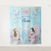 Tenture Fête d'anniversaire de sirènes à l'aquarelle fanta (Devant)