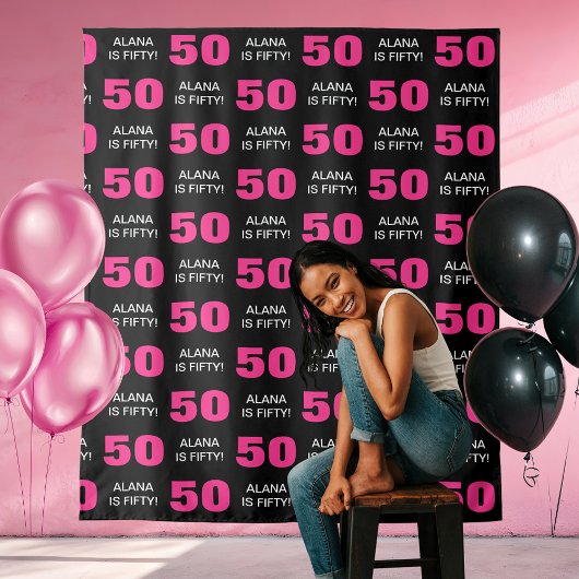 Tenture Fête d'anniversaire des 50 ans en rose et noir mod
