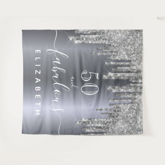 Tenture Fête d'anniversaire fabuleuse paillettes argent sc (Devant (Horizontal))