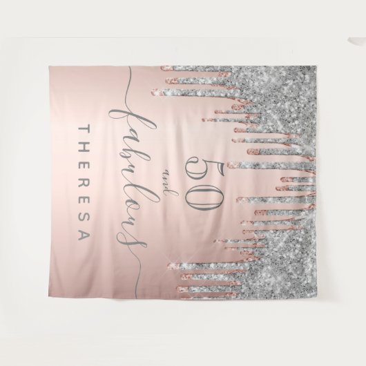 Tenture Fête d'anniversaire fabuleuse rose gold et argent  (Devant (Horizontal))
