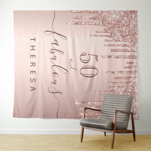 Tenture Fête d'anniversaire fabuleuse rose gold pailletée  (En situation (horizontale))