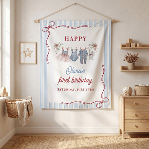 Tenture Fête d'anniversaire fille Rouge Blanc Bleu