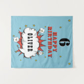 Tenture Fête d'anniversaire garçon bulle de dialogue bande (Devant (Horizontal))