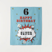 Tenture Fête d'anniversaire garçon bulle de dialogue bande (Devant)