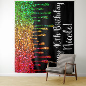 Tenture Fête d'anniversaire Glam Rasta Arc-en-ciel Paillet (En situation)
