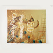 Tenture Fête d'anniversaire Gold Dripping | Paon pailleté (Devant (Horizontal))