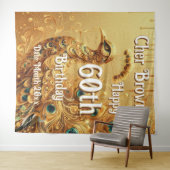 Tenture Fête d'anniversaire Gold Dripping | Paon pailleté (En situation (horizontale))