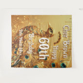 Tenture Fête d'anniversaire Gold Dripping | Paon pailleté (Devant (Horizontal))