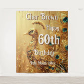 Tenture Fête d'anniversaire Gold Dripping | Paon pailleté (Devant)