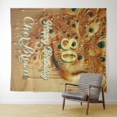 Tenture Fête d'anniversaire Gold Dripping | Paon pailleté (En situation (horizontale))